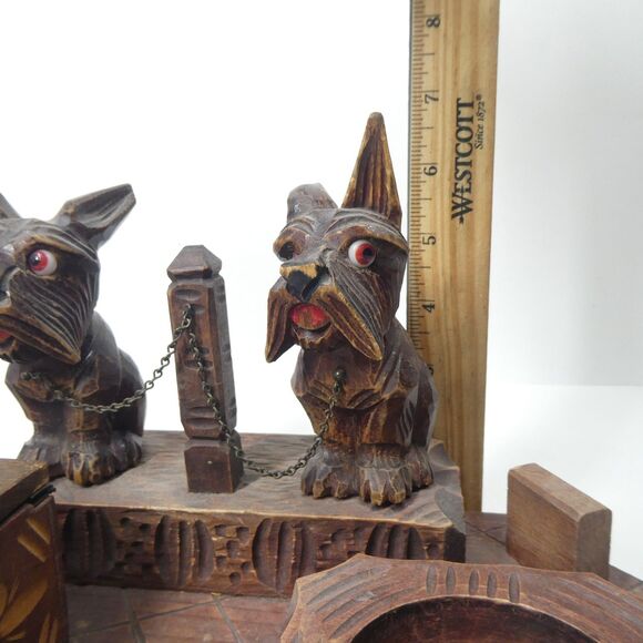 Scottie Dog Carved Wooden Desk Set Scotty Terrier Folk Art - Picture 12 of 12